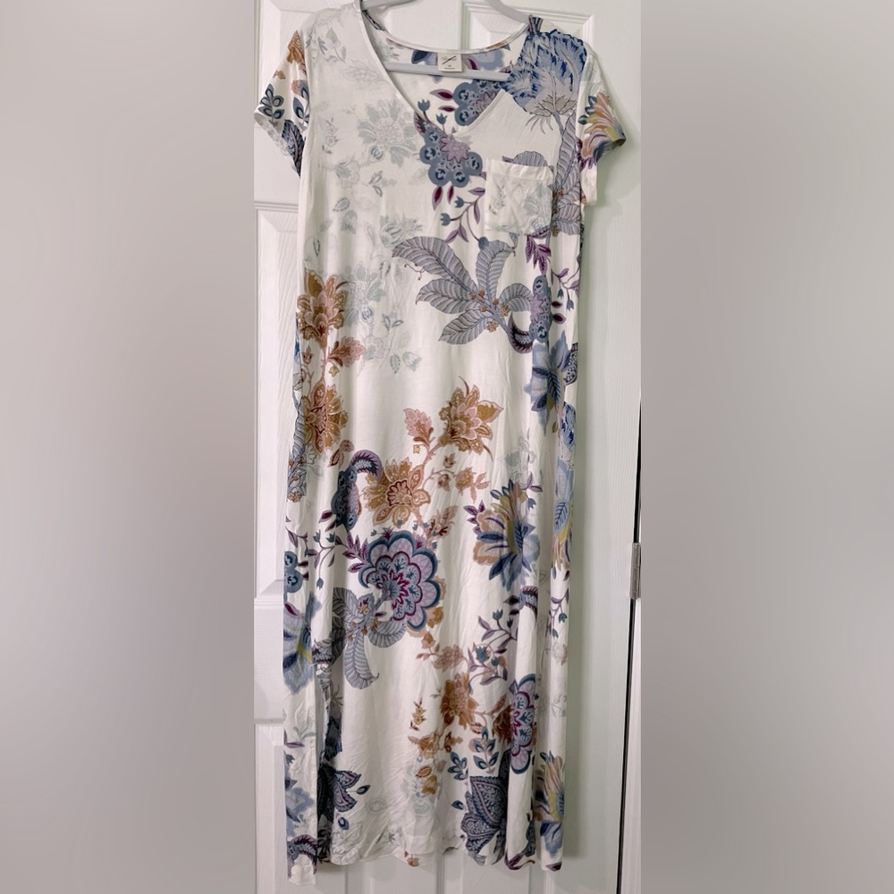 SOMA Cool Nights SMALL VNeck Short Sleeve Pocket Long Sleepshirt Floral NEW NWOT
